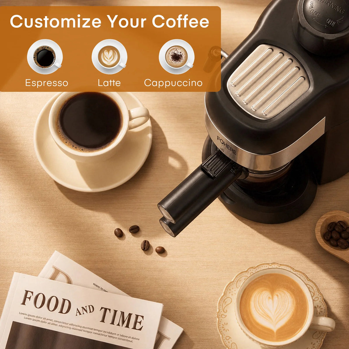 Steam Espresso Machine, Cup, Professional Compact Espresso — product view 3