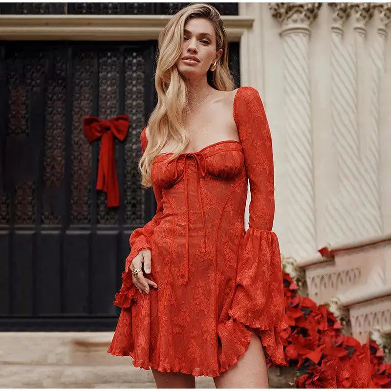 Vintage Lace Flare Sleeve Mini Dress Timeless Romantic Style