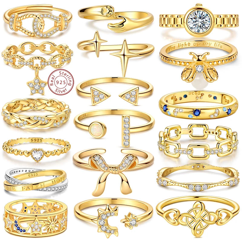 Ring Sterling Silver Sparkling Gold
