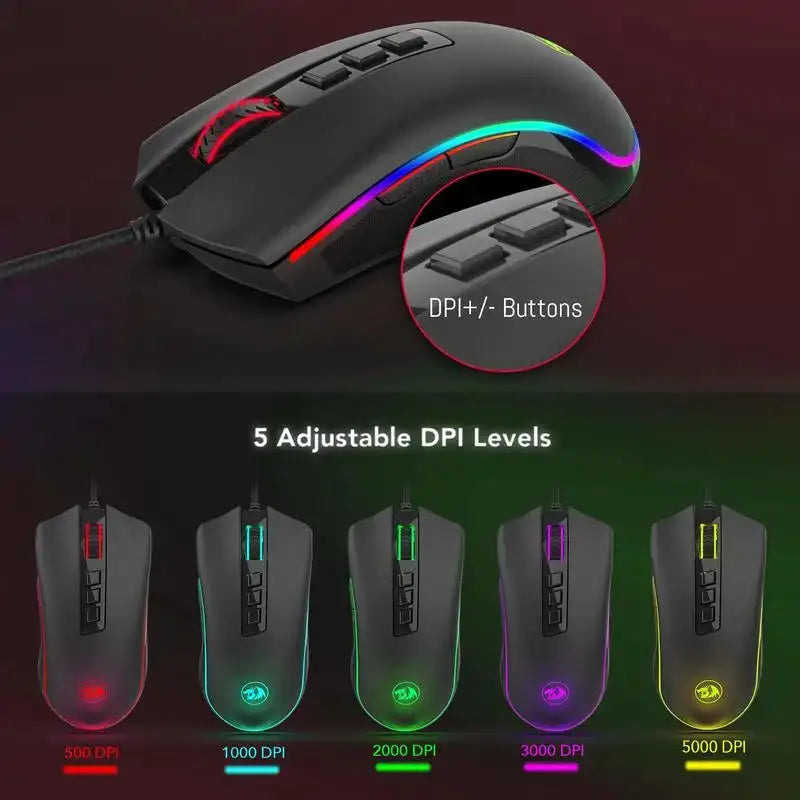 Redragon M711 PC Gaming Mice Wired Mouse 7 Programmable Buttons Customizable RGB 10,000 DPI Ergonomic Mouse