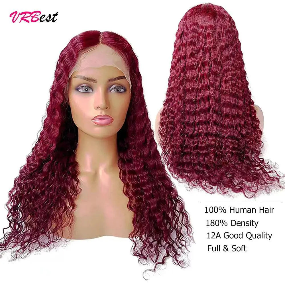 Burgundy 99J Deep Wave Lace Front Wig Glamorous Look