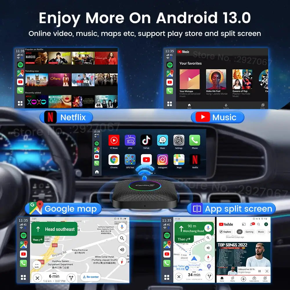 CarlinKit CarPlay Ai Box Android 13 SM6225 8 Cores 8G+128G Smart Android TV Box Wireless CarPlay Android Auto Support 512GB TF