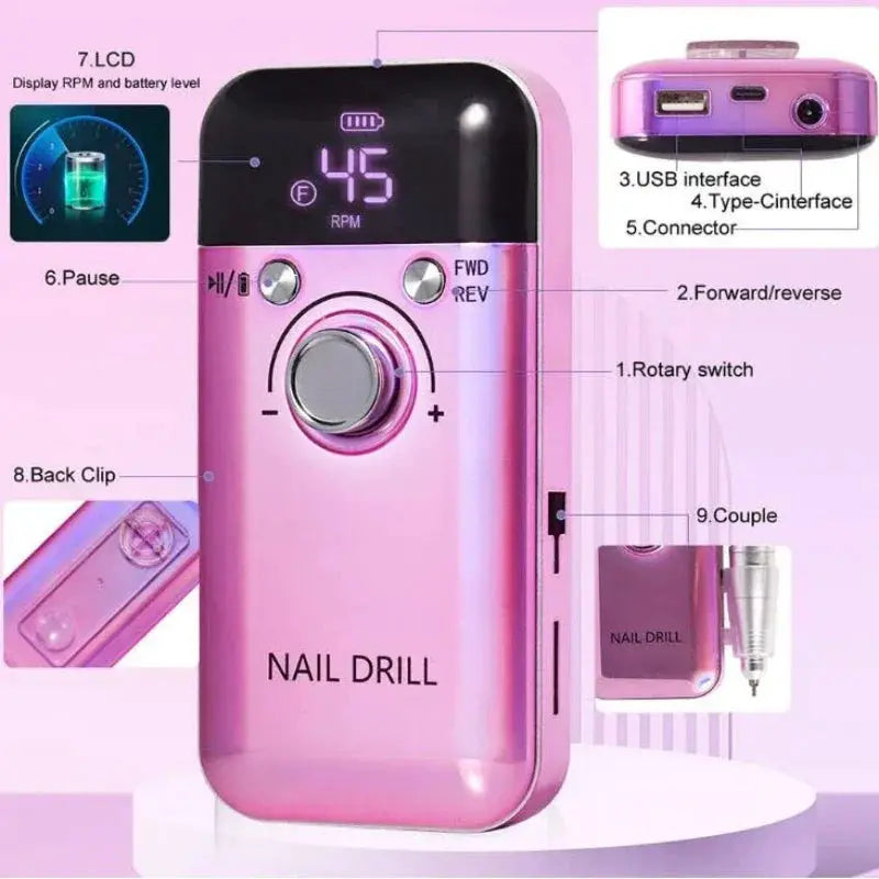45000RPM Electric Nail Drill Machine Pro Nail Care Tool