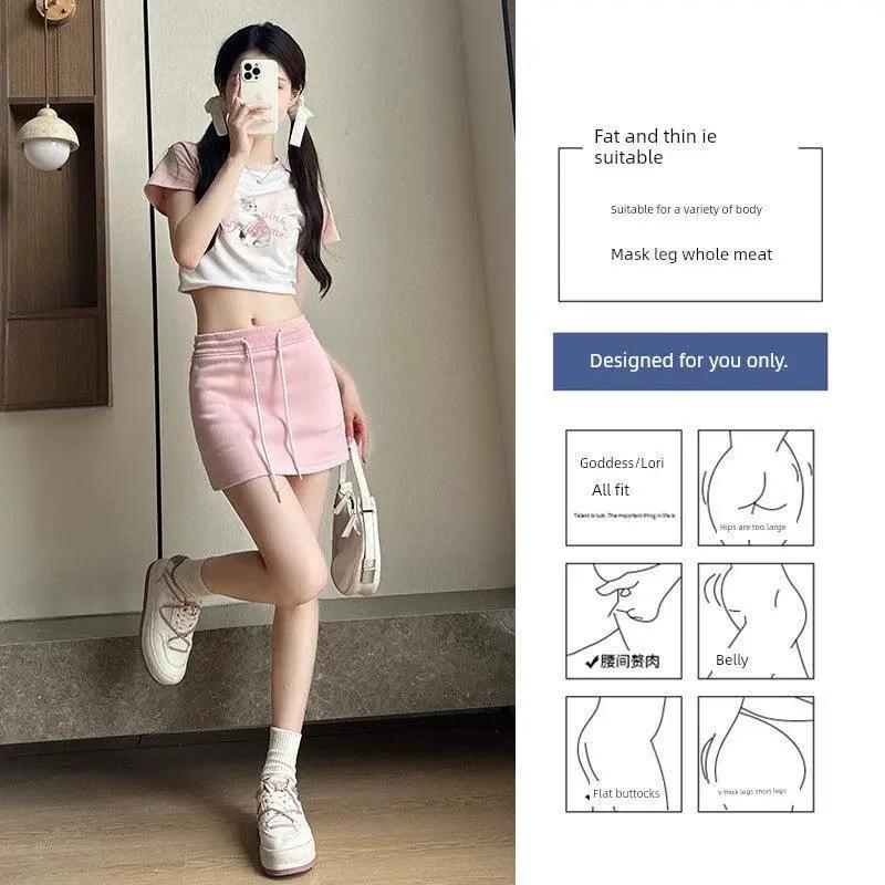 Summer Drawstring Sports Skirt Cotton Blend Mini Fashion