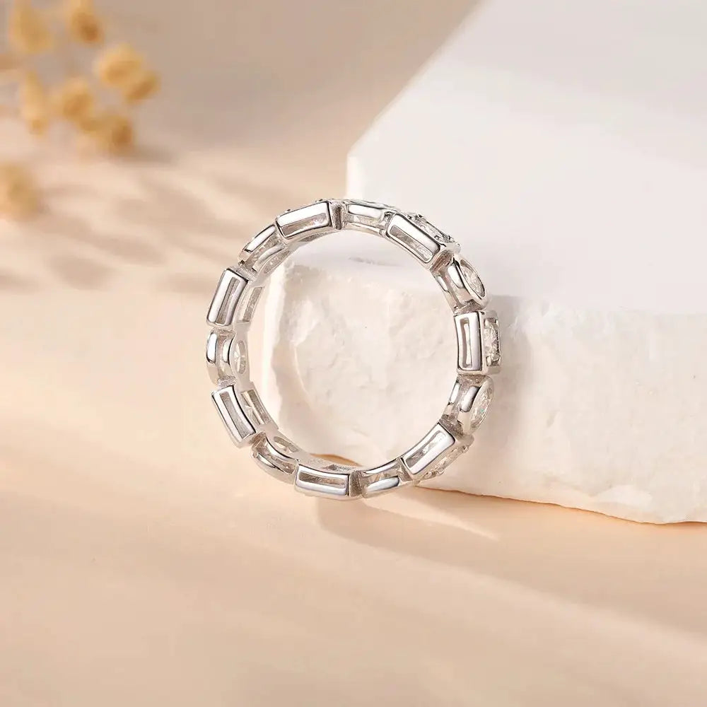 Round Square Moissanite Ring in Sterling Silver — product view 3