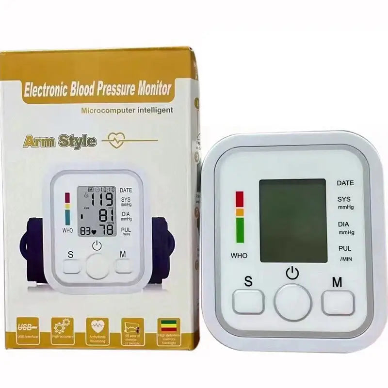 Electric Tonometer Arm Blood Pressure Monitor Digital Heart Beat Rate Pulse Meter Backlight Automatic Home Blood Pressure Meter