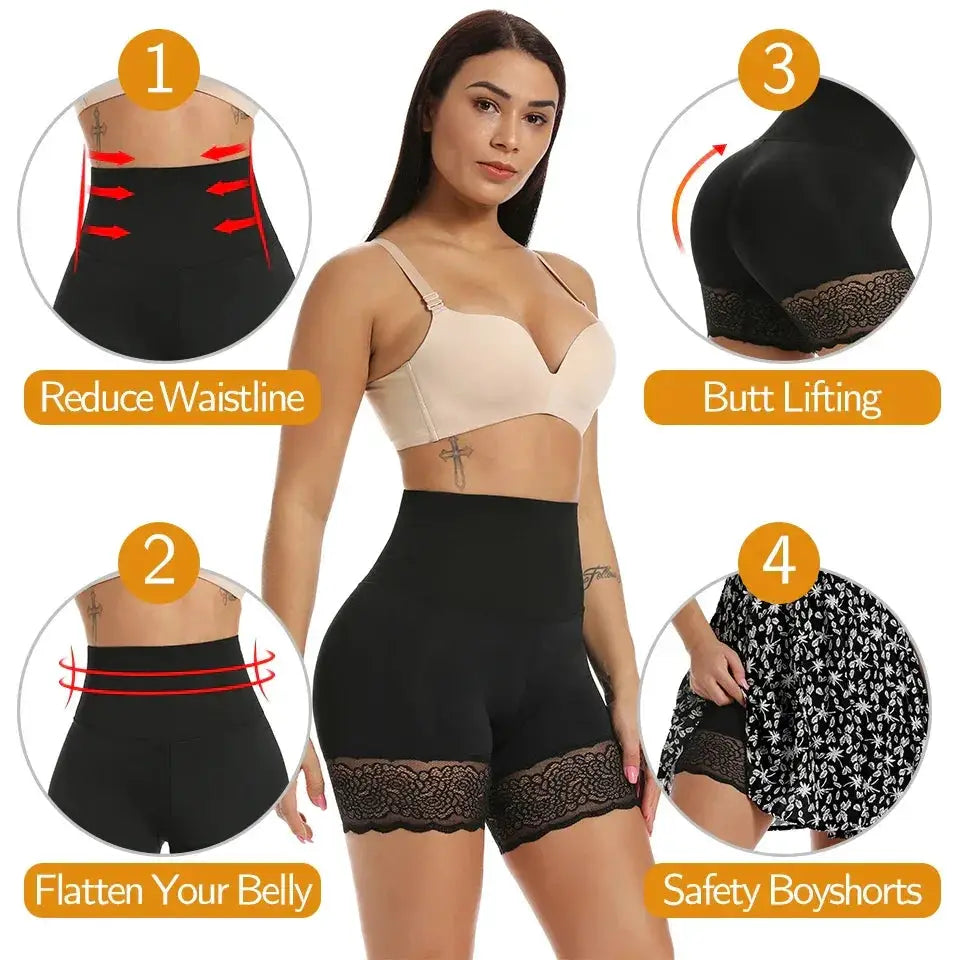 High Waist Lace Body Shaper Shorts Tummy Control Slimming