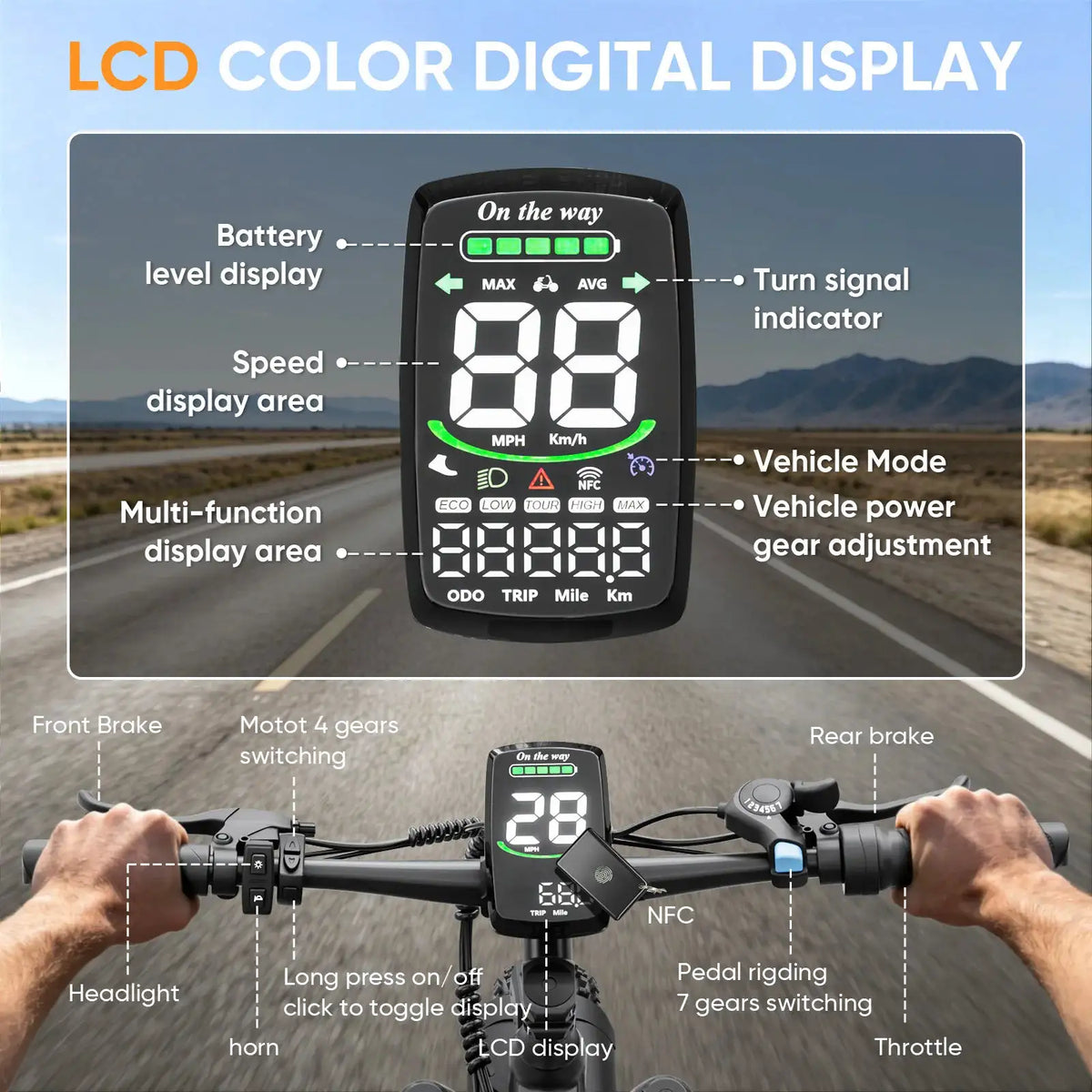 Spacewalk 1500W Peak Motor Electric Bike for Adults 26"x4.0 Fat Tire E-Bike, 48V 15Ah Removable Battery, 28MPH Fast Speed, 60 Miles Range, NFC Unlock, Front Suspension, 7-Speed Mountain Ebike with Rear Rack