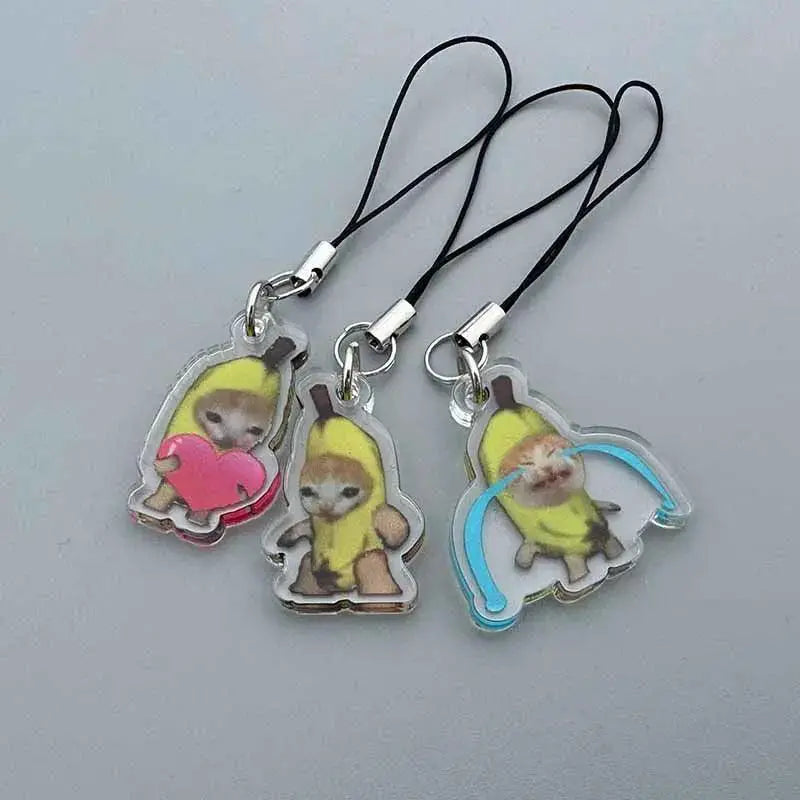 Banana Cat Charm Keychain And Phone Rope Set Fast Shipping