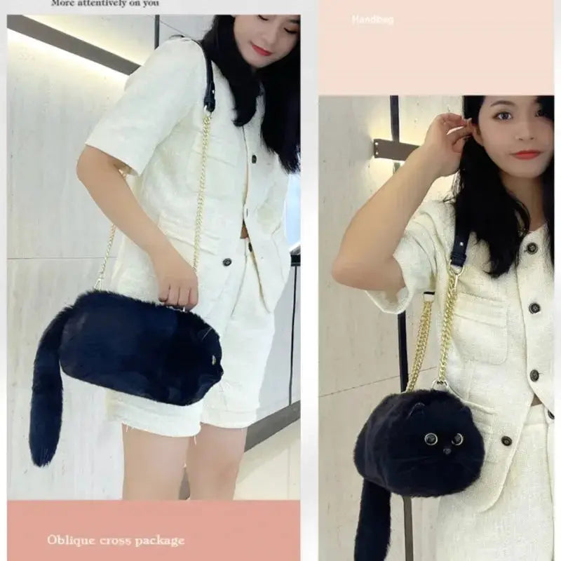 JIAERDI Plush Cat Shoulder Bag For Women Design Trendy