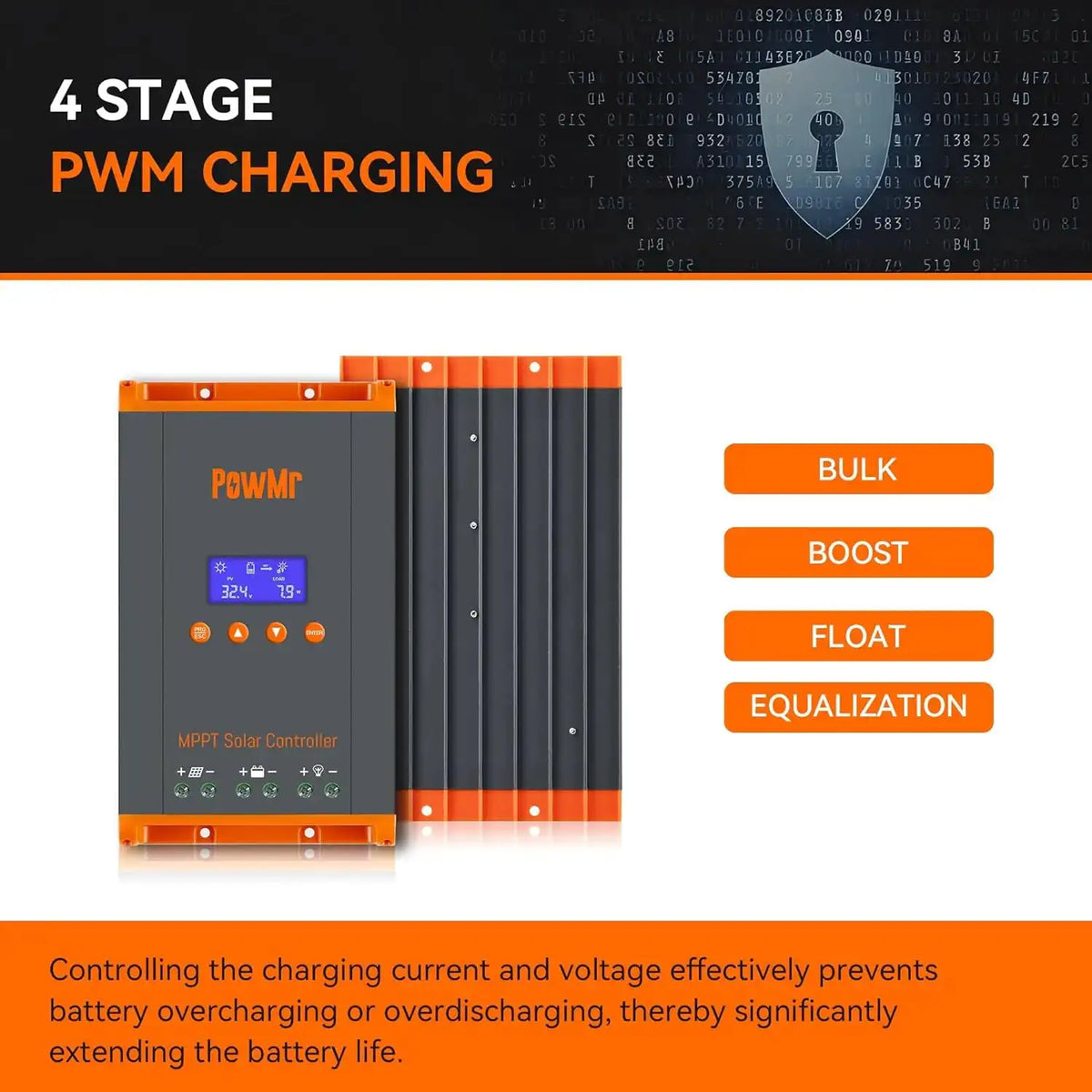 PowMr 60A MPPT Solar Charger Controller 12V/24V/36V/48V LCD Dispaly Max Solar Panel PV 160V Support Parallel Max 12 Units Fit for Home RV Boat Camp