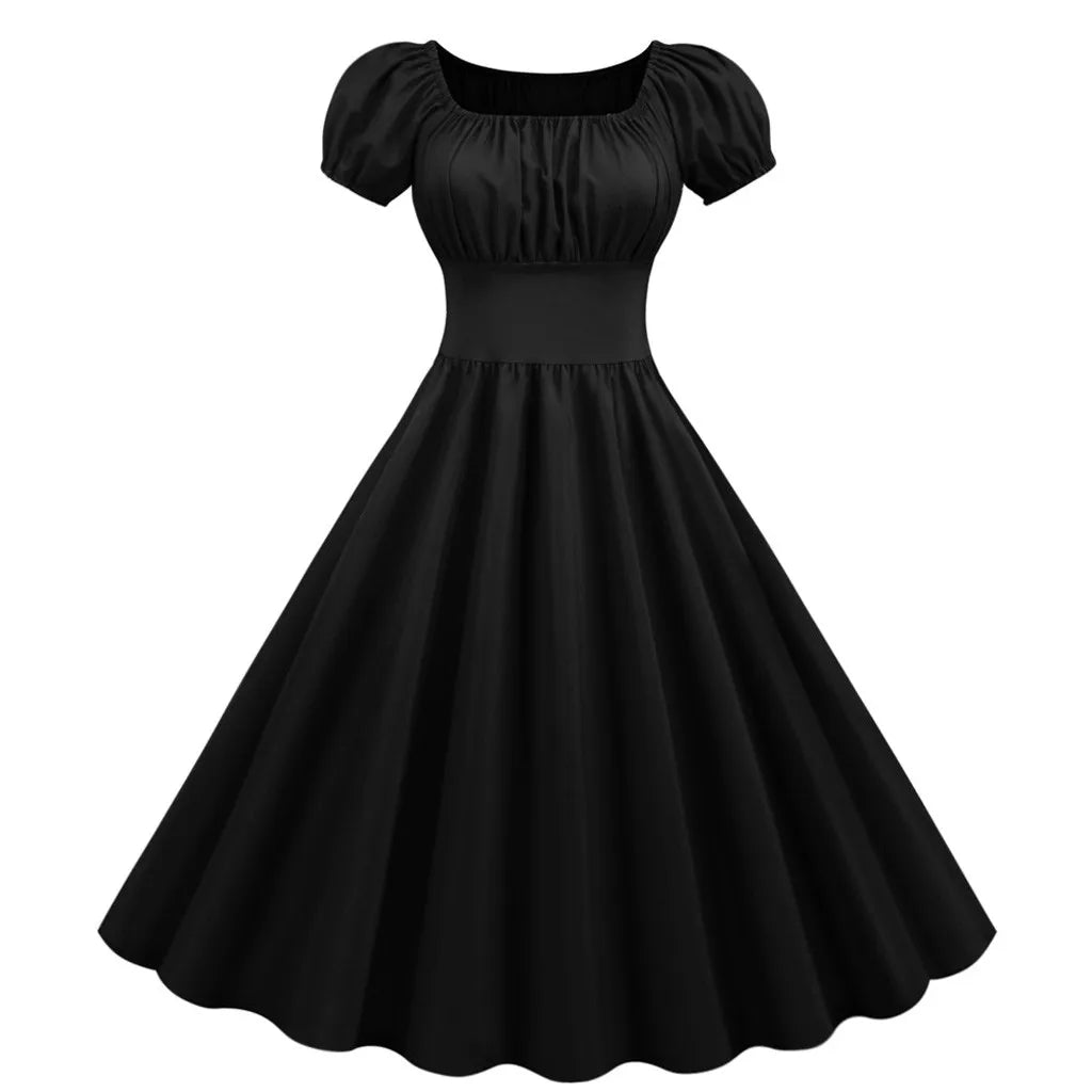 Retro Square Neck Swing Dress