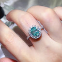 Oval Blue Green Moissanite 925 Ring