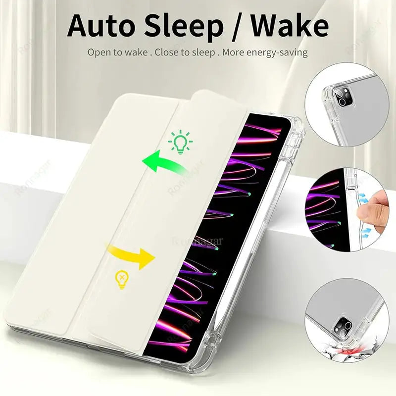 With Pencil Holder Case for iPad A16 A19 12th 11th 2026 Air11 13 Air8 M4 M3 M2 Pro11 12.9 13 M4 M5 Air4 5 10 9 8 7 9.7 10.2 10.5