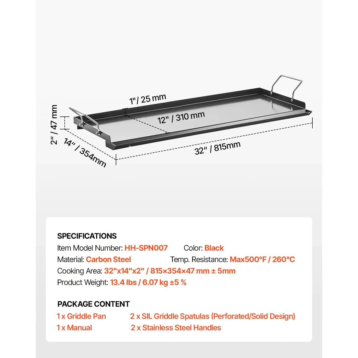 SucceBuy Carbon Steel Griddle Universal Flat Top Rectangular — product view 9