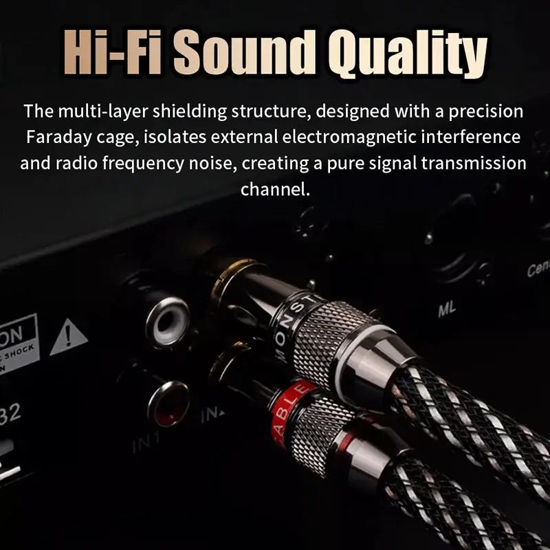 QINCROWN 6N OFC 2RCA Interconnect Cable, 24K Gold-Plated Plugs HiFi Audiophile for Amp DAC Preamp Home Audio Gear