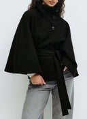 Belted Stand Collar Cape Coat