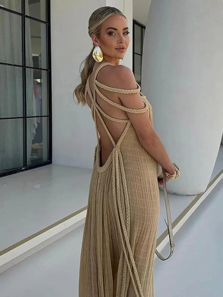 Enchanting Maxi Dress Chic Crochet Details Beach Party Wear