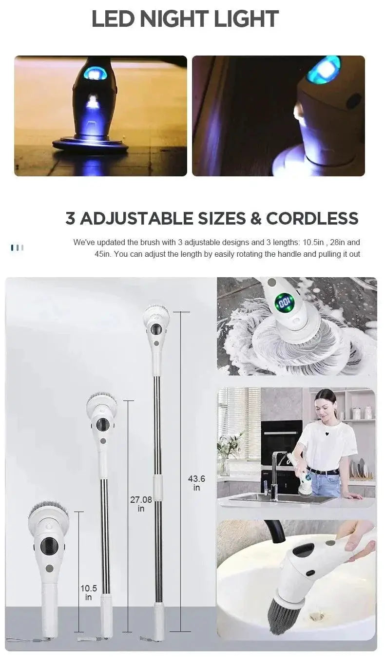 Electric Spin Cleaning Brush With LED Night Light Cordless