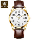 Olevs Men Leather Strap Quartz Watch