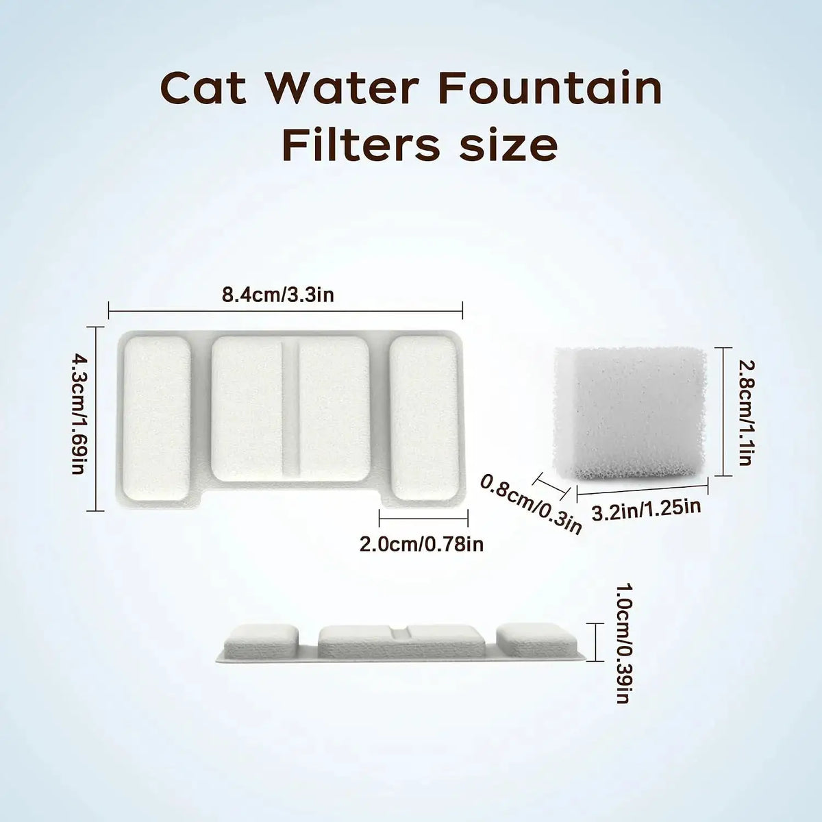 Replacement Filters & Sponges for 2.2L Stainless Steel Cat Water Fountain, 8 Filters + 4 Sponges Kit
