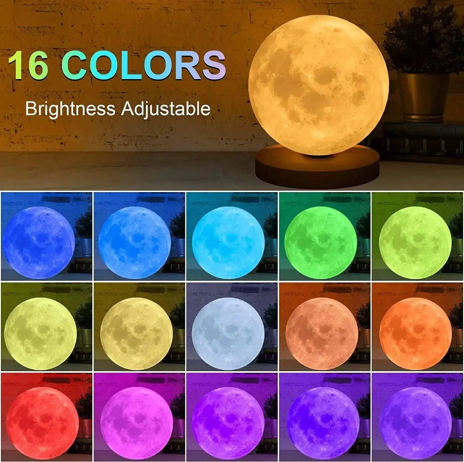 16 Color 3D Rotating Moon Lamp Touch Control LED Night Light