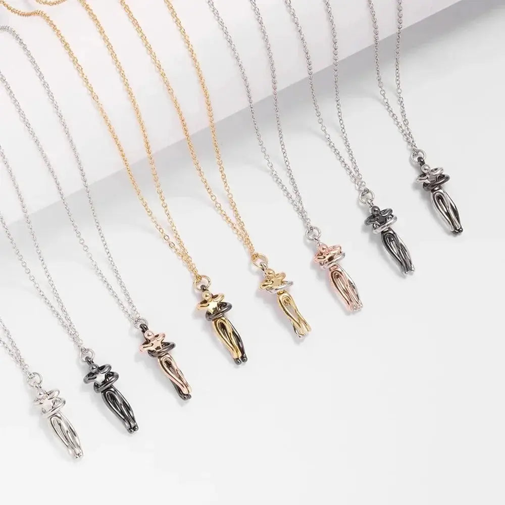 Chic Black Hug Pendant Necklace For Couples Love Symbol