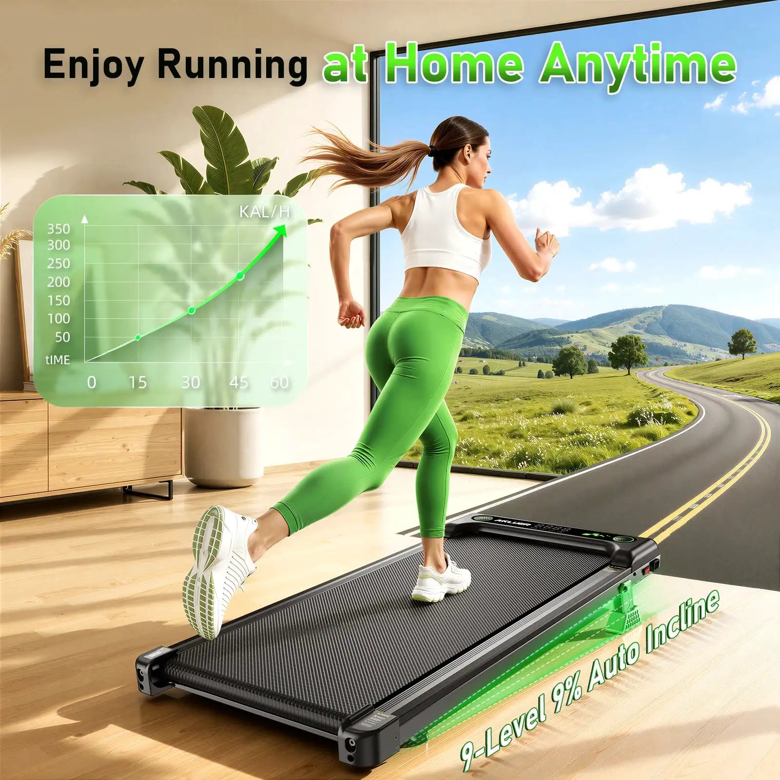 Akluer Walking Pad, Under Desk Treadmill with Incline for Home Office 2.5HP Portable Walking Treadmill with 300 Lbs Weight Capacity Walking Machine, Remote Control, LED Display
