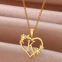 Golden Floral Heart Choker Necklace - Alphabet Jewelry