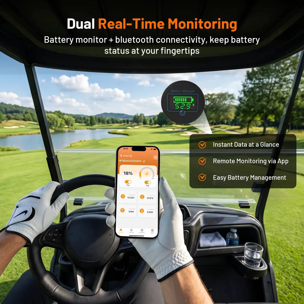 Humsienk 36V 100Ah LiFePO4 Battery Designed For Golf Cart Capacity,Trolling Motor, RV, Capacity 3840Wh Built-in Bluetooth Monitor & 200A BMS With 5-Year Warranty/ UL 1973