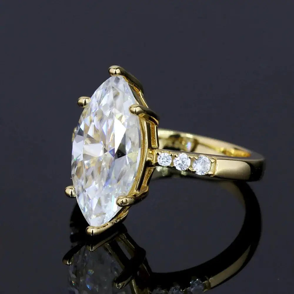 Luxurious 5CT Marquise Cut Green Moissanite Ring for Women S925 Sterling Silver VVS1 D Color Wedding Band with GRA C