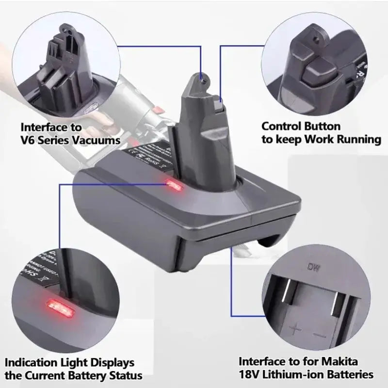 18V Li-ion Battery Adapter for Dyson V6 V7 V8 Compatible