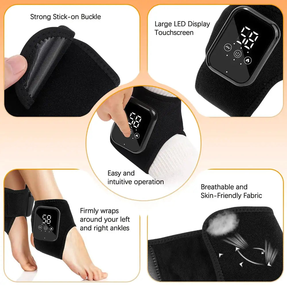 Rechargeable Cordless Heated Ankle Brace Massager with Vibration, 3 Heat Levels & 3 Modes, Electric Foot Warmer Wrap, 2000mAh Battery, 15Min Timer