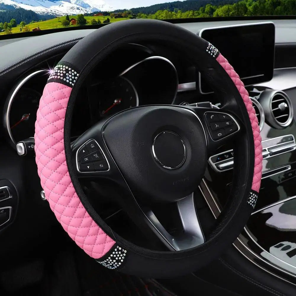 Diamond Encrusted Leather Steering Wheel Cover For Cars