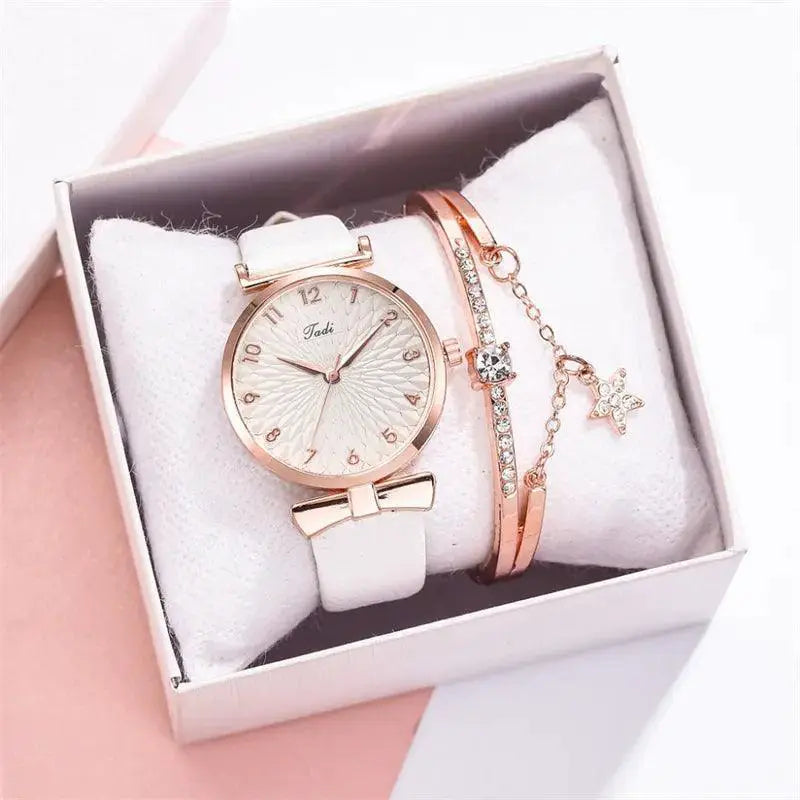 Luxury Quartz Bracelet Watch Set for Women Two Piece