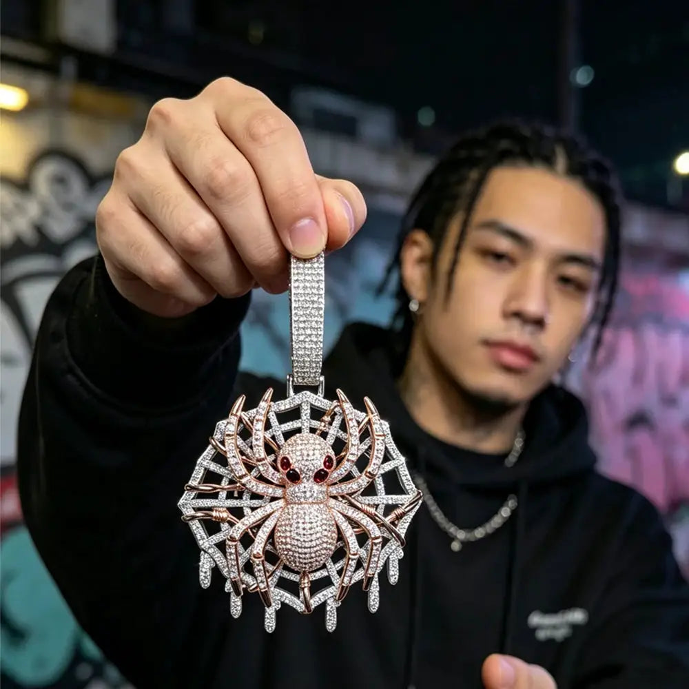 Iced Spider Web Pendant Gold — product image 6