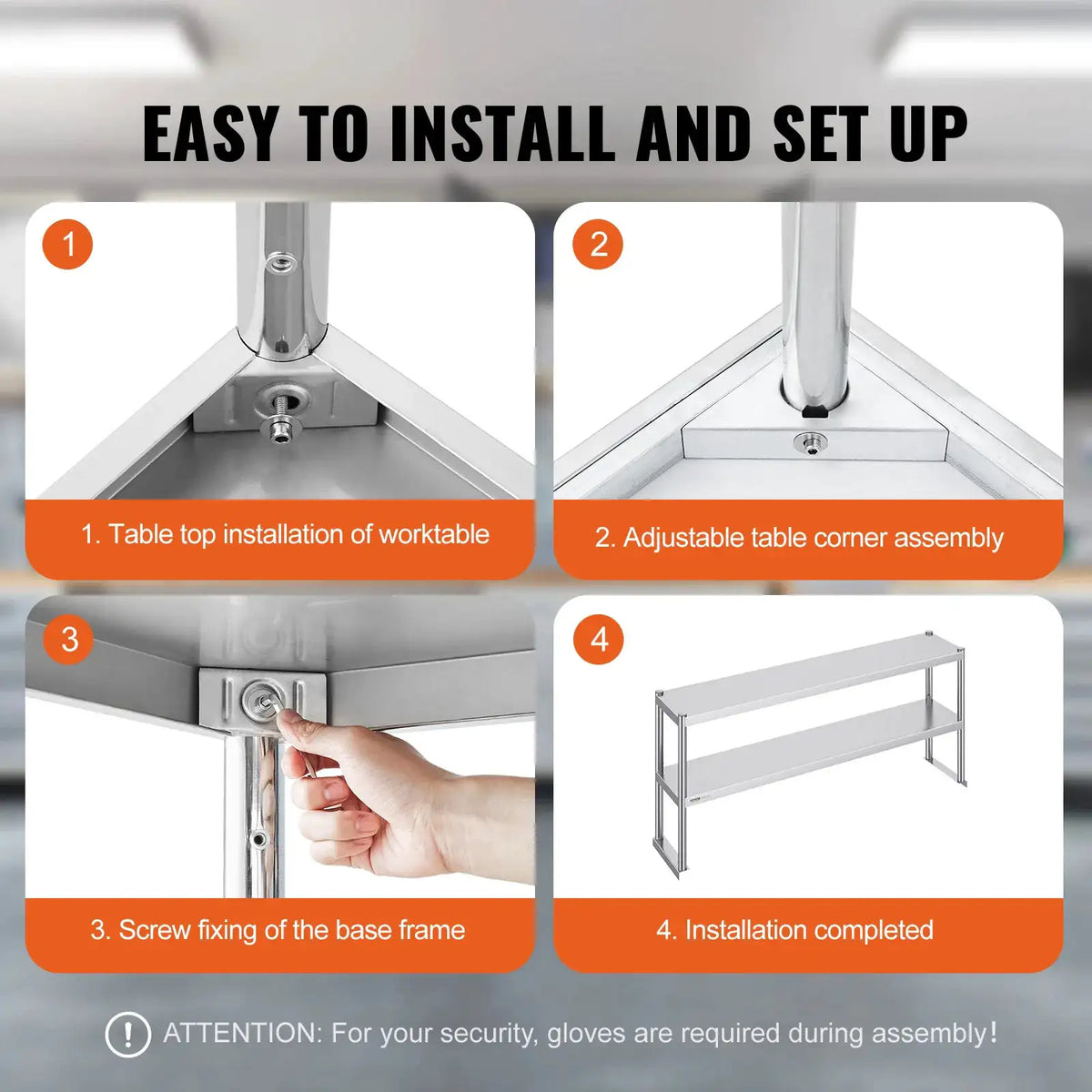 SucceBuy Stainless Steel kitchen worktable Overshelf with Height — product view 6