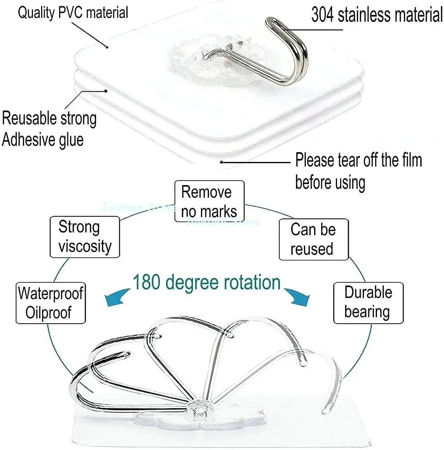 Transparent Wall Hooks for Bathroom Kitchen Organization