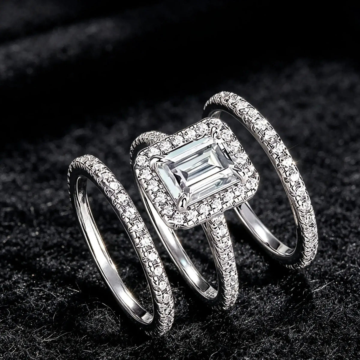 Sterling Silver Silver Square Moissanite Rings — product image 3