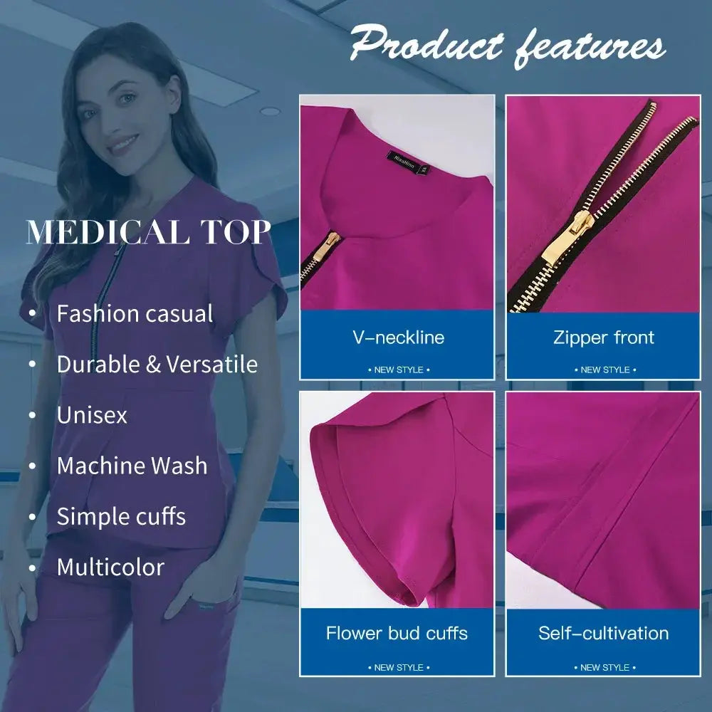 Unisex Nursing Scrub Tops Medical Uniform Blouse Comfort Fit