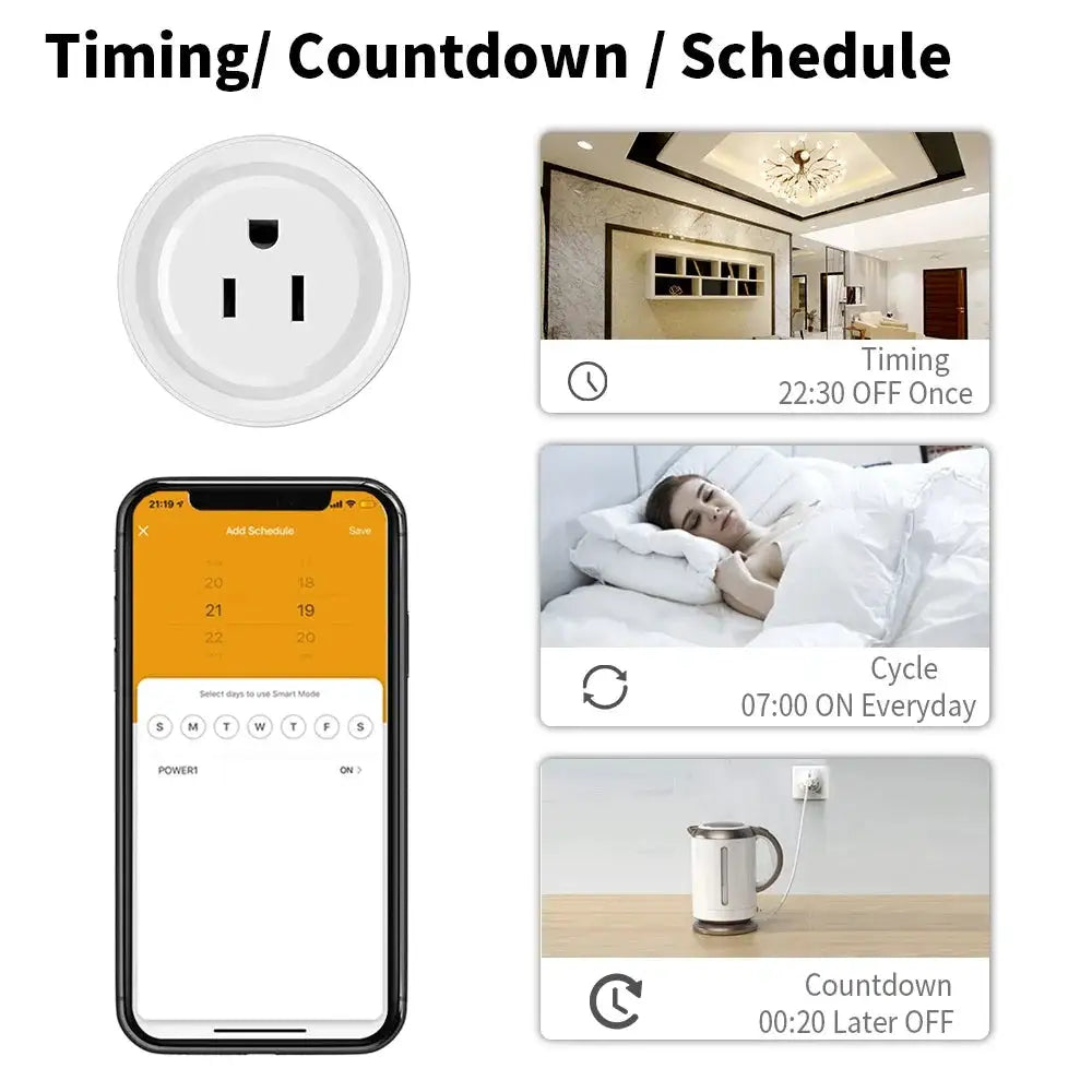 Tuya Smart Plug WiFi / Zigbee US Socket 20A With Power Monitor Timing Outlet Smart Life App Control Works with Alexa Google Home