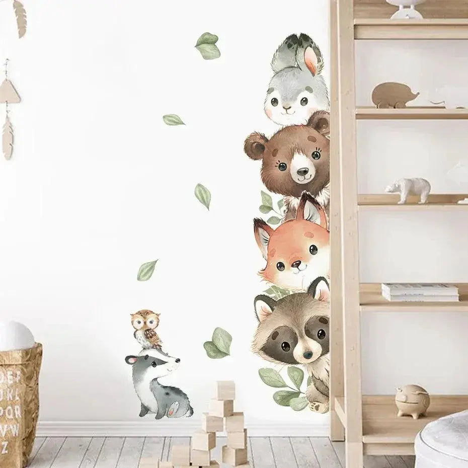 Forest Animals Cartoon Door Sticker Watercolor Decor Kids
