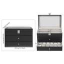 Watches and Glasses Display Box Watch and Glasses Storage Case with Large Glass Lid Watch Box 24 Slots 12 Watches 12 Glasses Three-Layer PU MDF Fleece Lining Metal Lock Hinge Dustproof For Home Closet Store Jewelry Eyewear Wa