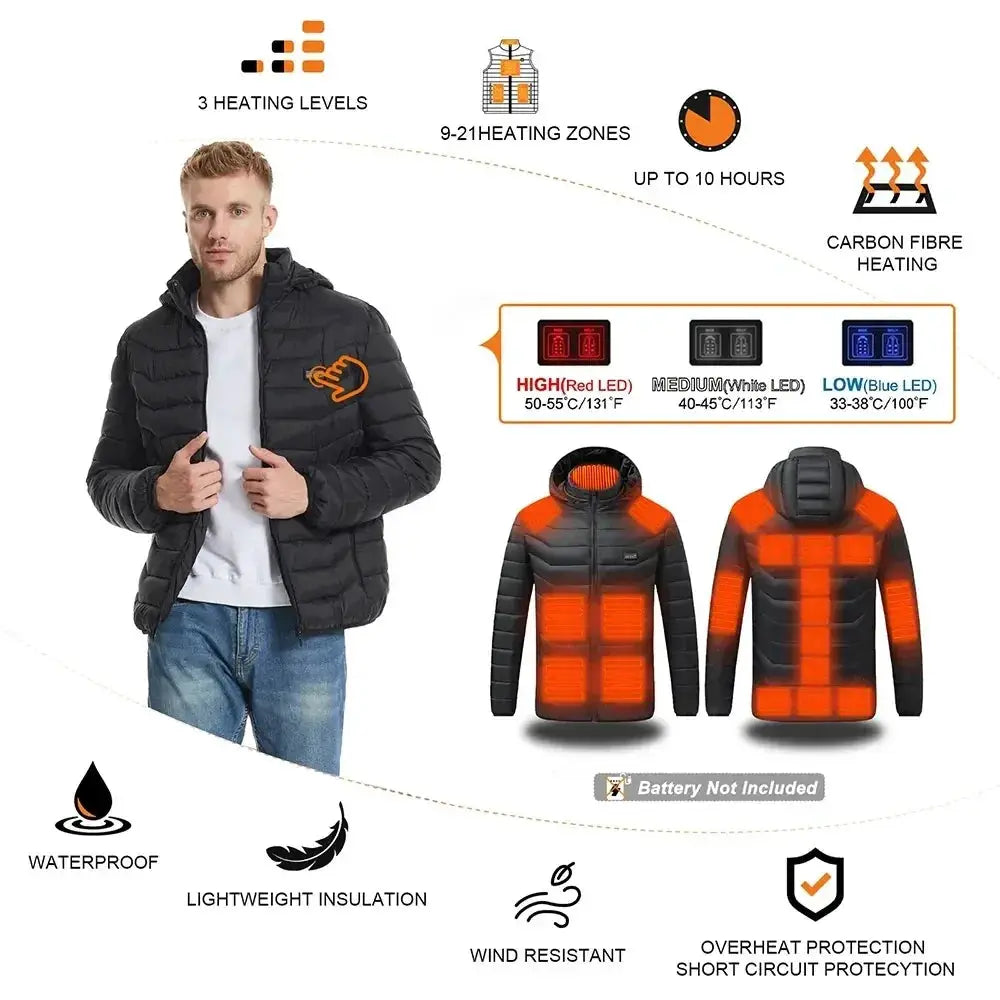 Heated Jacket USB Intelligent Dual Control 9 To 19 Zone Warm