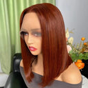 Chic Reddish Brown Bob Wig Peruvian Straight Hair 12 Inch