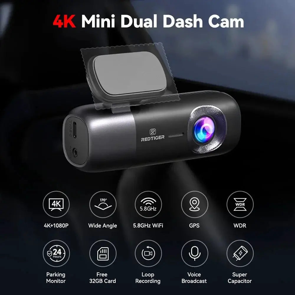 REDTIGER F9 Dash Cam 4K Front Rear WiFi GPS Parking Night Vision App Control - stepyours.com