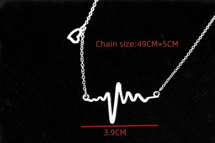 Simple Wave Heart Necklace Ecg Pulse Charm Pendant