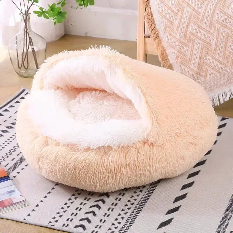Winter Plush Round Dog Bed For Small To Medium Pets