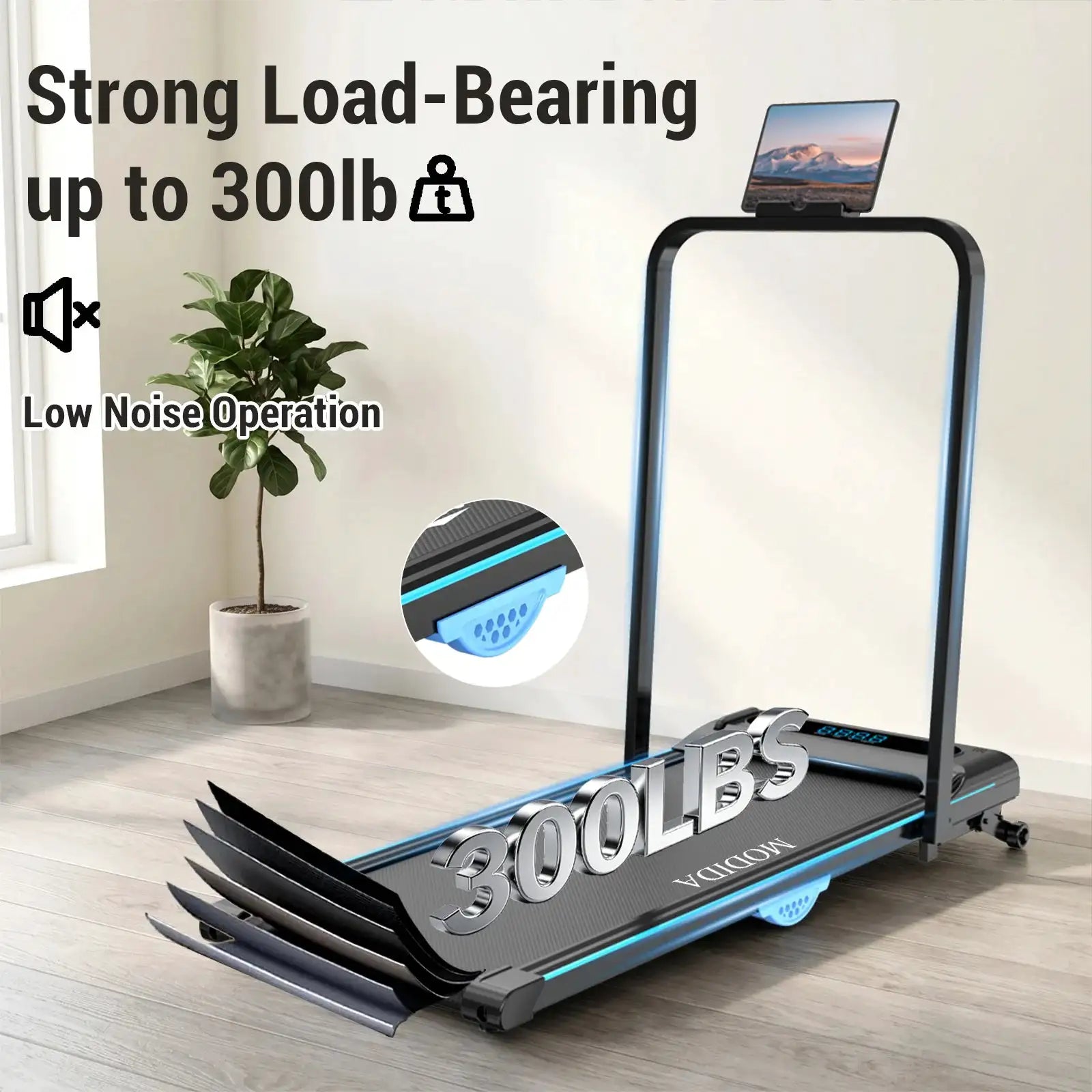 Under‑Desk Walking Pad Treadmill With Foldable Handrail, 2‑in‑1 Walk Jog Run Machine, 3.5HP Ultra‑Quiet Brushless Motor, 300LBS Capacity, 12‑Speed Wireless Remote, Shock Absorption Cushioned Belt, LED Real‑Time Di