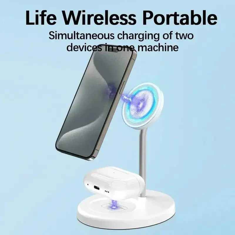 Desktop Magnetic 2 in 1 Wireless Charger Stand For iPhone17 16 15 14 13 12 Pro Max AirPod Pro Fast Phone Charging Station Holder